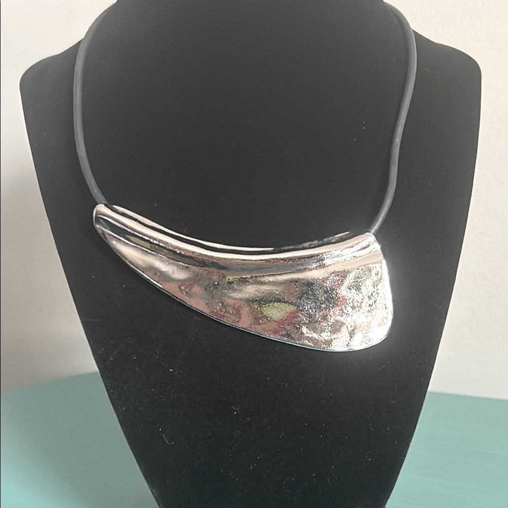 Boho Inspired Silver Tone Blue Fringe Geometric Cord Choker Collar Necklaces